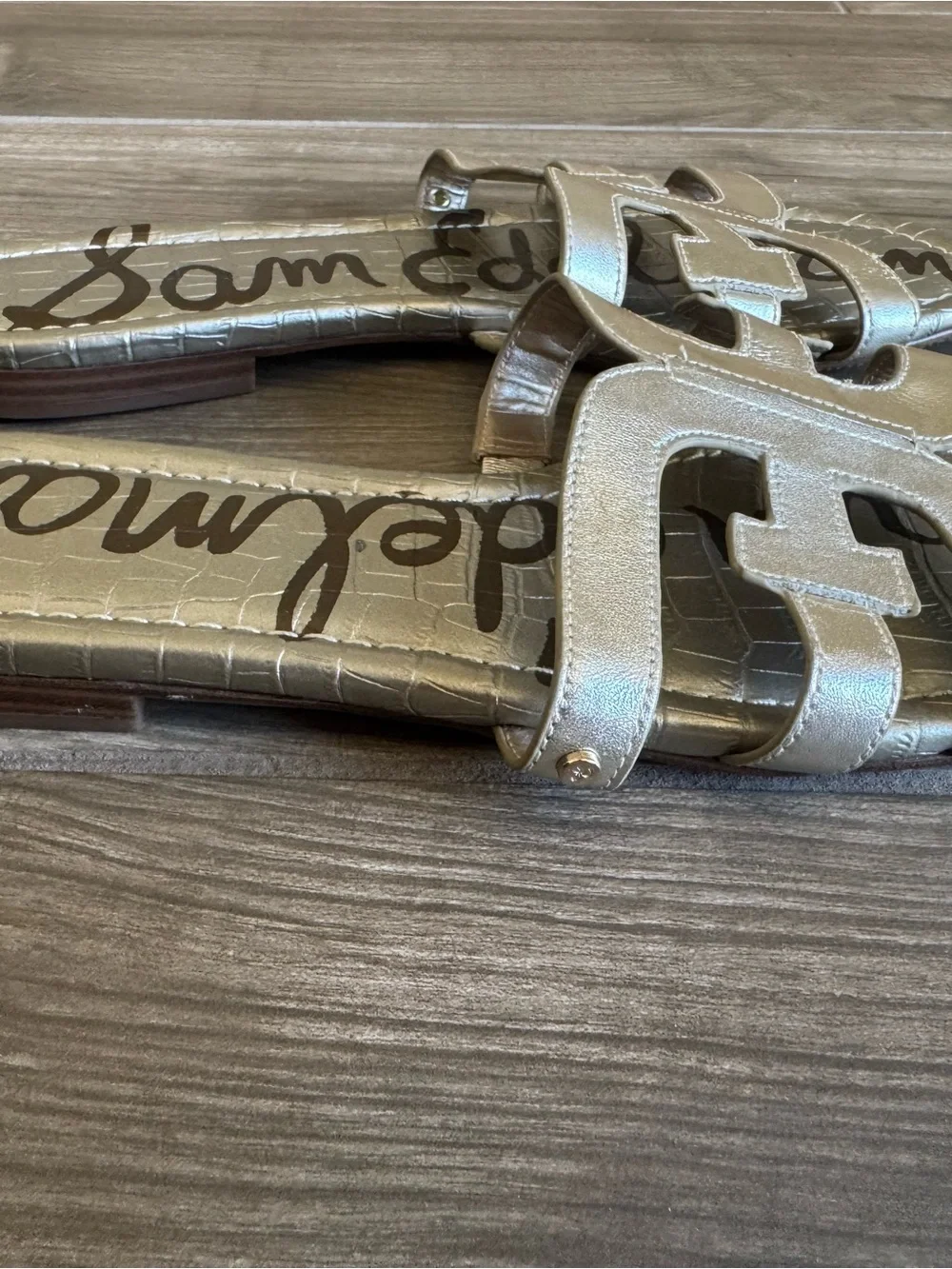 Sam Edelman Silver Metallic Logo Slide Sandals - Picture 2 of 5
